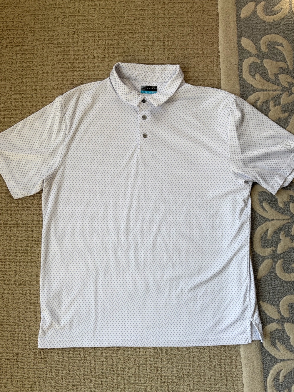 Mens White Printed Polo Shirt - Performance Short Sleeve